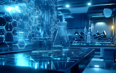 High-Tech Science Aesthetics: A sleek, blue hexagonal background with interconnected scientific elements, perfect for modern design projects