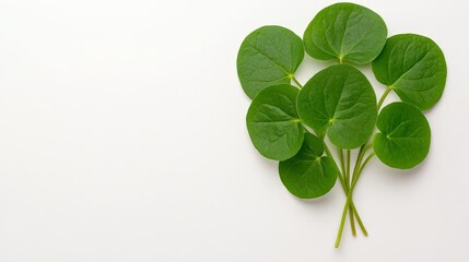 Fresh Green Leaves Arrangement on Light Background for Nature Themes