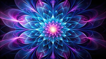 Abstract Glowing Fractal Flower, Purple Blue, Long Exposure, Dark Background, Psychedelic Art, Digital Art, Fantasy Flower