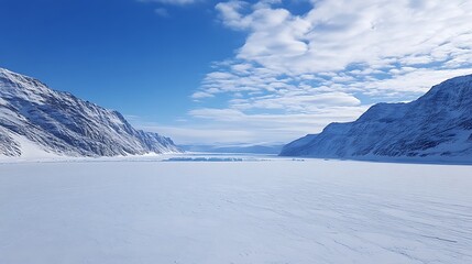 Arctic glacier valley, snow, mountains