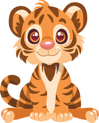 Cute tiger cub. vector flat illustration in cartoon style on white isolated background