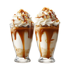 Caramel Yogurt Parfaits with Whipped Cream Isolated on Transparent Background