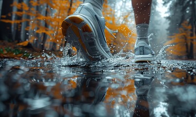 human feet running through puddles