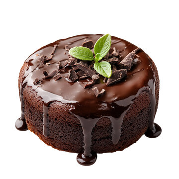 Chocolate Cake with Chocolate Icing and Mint Leaves on Top.