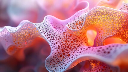 Vibrant coral texture with soft, flowing shapes and luminous colors, showcasing the beauty of marine life in a captivating underwater scene.