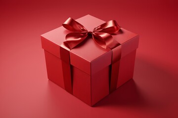 a close up of a red gift box with a red bow
