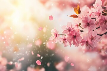 Fototapeta premium Beautiful Cherry Blossom Blooms with Soft Pink Petals in Dreamy Spring Light