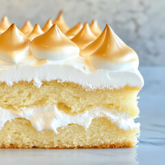 Delicate Layered Cake with Creamy Frosting and Golden Meringue Peaks