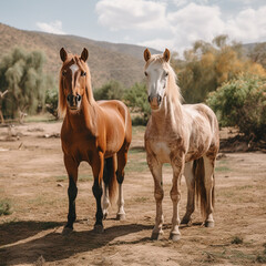 Obraz premium romantic two horses hugging each other image background