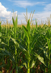 Fototapeta premium Vibrant Green Corn Plant Swaying in the Summer Breeze