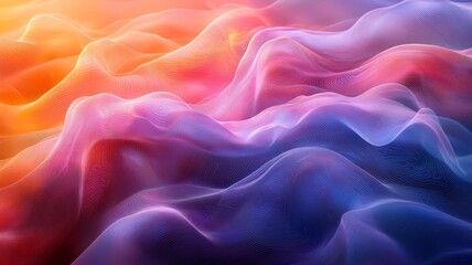 Obraz premium Abstract flowing waves in vibrant hues of orange, pink, and purple, creating a dreamy and ethereal atmosphere for creative projects.