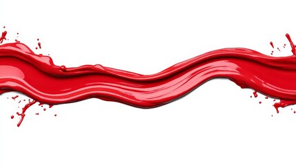 Vivid Red Paint Stroke with Splashes on White Background