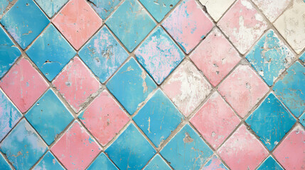 Pink and blue diamond tiled wall texture for design and decor inspiration