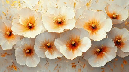 Naklejka premium Beautiful floral artwork featuring delicate white and orange flowers with elegant detailing. Perfect for decoration or artistic projects.