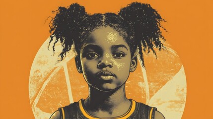 Girl, basketball, portrait, orange, background