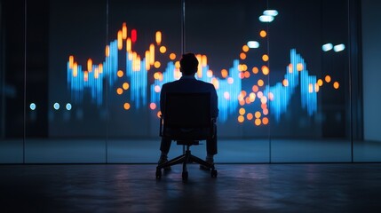 Business Professional Analyzing Data Trends in Dark Office Space