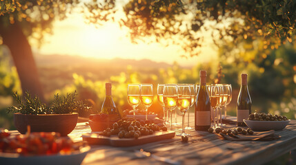 Outdoor Lunch with Wine and Appetizer for Social Dining Concepts