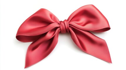 Elegant red silk bow on white background with smooth satin texture