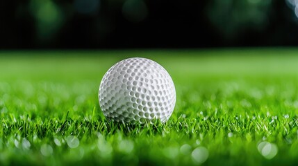 Obraz premium Golf ball on green grass, ready for tee-off. Sports website banner