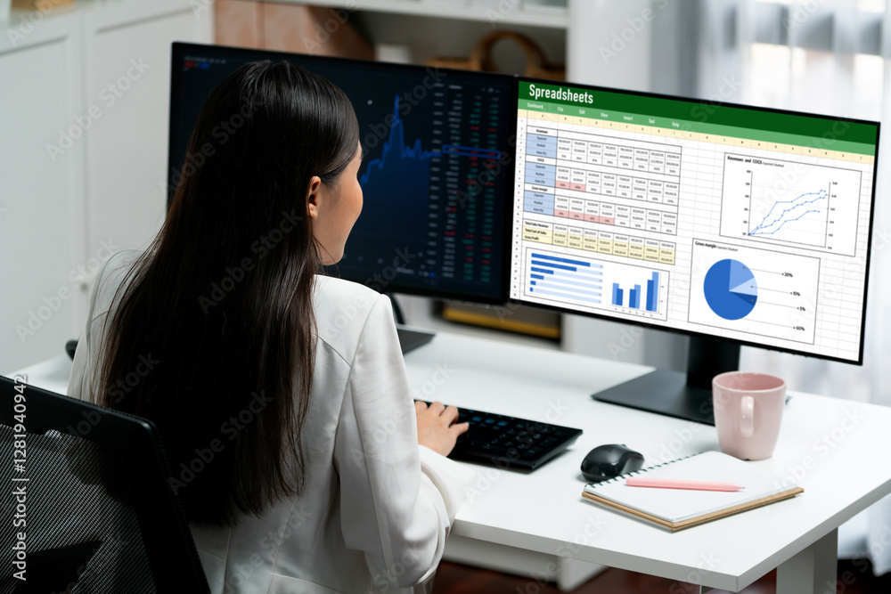 Poster spreadsheet document information financial startup concept. data and graphs in spreadsheet documents