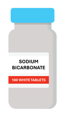 Sodium bicarbonate oral tablet, plastic white medicine container with 100 white tablets isolated on white background. Vector. It is a drug used to treat metabolic acidosis.