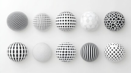 Abstract Patterned Spheres in Black and White on Clean Background
