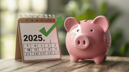 Pink Piggy Bank with a Green Upward Arrow for Financial Growth Concepts