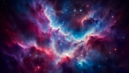 A breathtaking cosmic expanse glows with swirling nebulae, radiant stars, and deep celestial hues. The vast, luminous scene evokes mystery, wonder, and infinite beauty
