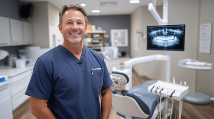 Fototapeta premium Male Dentist in a Modern Dental Office for Healthcare Concepts