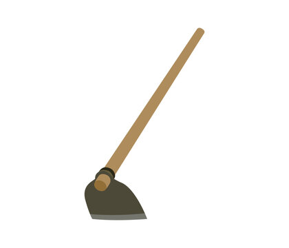 Traditional hoe illustration with wooden handle and metal blade for farming and gardening