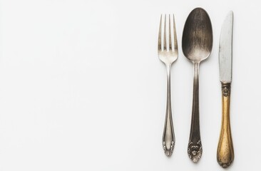 Antique Silverware Set on White Background