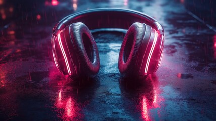 Futuristic headphones with multicolored neon lights