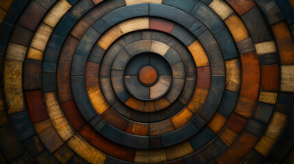 Fototapeta premium Wooden concentric circles, artisan craftsmanship, dark tones, background texture, design element