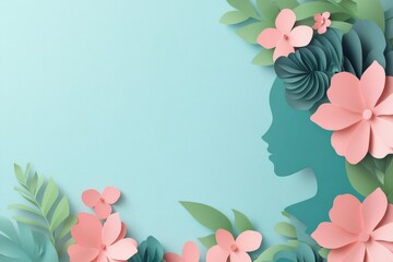 Celebrate International Womens Day on March 8 with vibrant flower and leaf paper art design. Generative AI