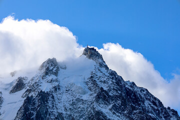 Majestic Snowcapped Mountain Peak Partially