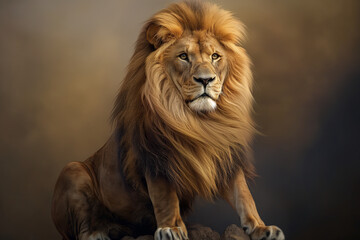Fototapeta premium A regal lion depicted in a majestic pose, exuding power and authority