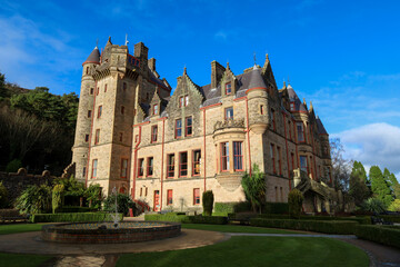 A view of the front facade of Belfast Castle in northern Ireland