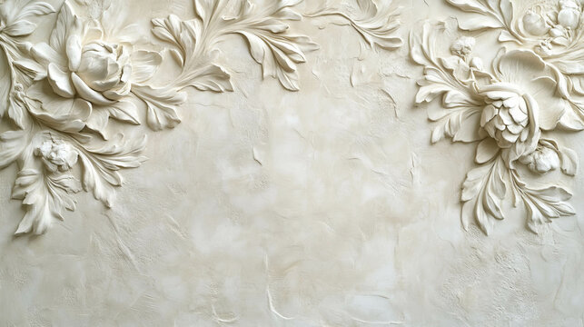 Naklejki Elegant floral plaster wall texture for interior design and decorative art