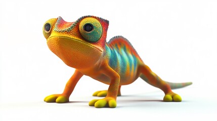 Naklejka premium Vibrant Cartoon Chameleon: A Colorful 3D Render