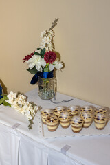 cake and flower decor at a wedding