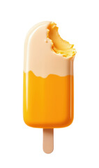 Delicious Creamy Orange Popsicle with a Bite Taken from the Top, Perfectly Isolated on Transparent and White Background