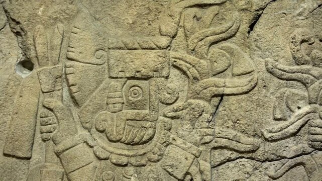 Ancient Olmec petroglyphs carved into stone, showcasing intricate symbols and sacred imagery from Mesoamerican civilization.