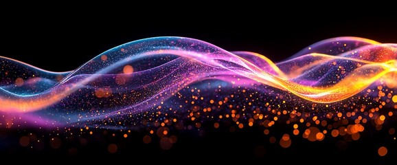 Fototapeta premium Abstract glowing waves on black background
