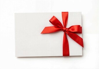 A white envelope elegantly tied with a red ribbon, symbolizes a special message or gift