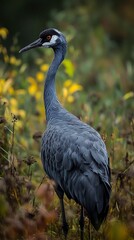 Fototapeta premium Crane standing in autumn field