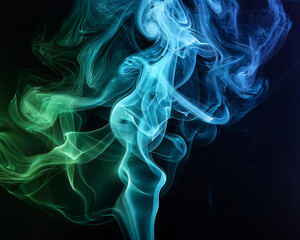 A piece of abstract digital art that looks like blue-green smoke