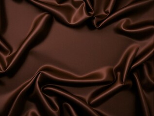Brown satin fabric, wavy abstract satin cloth texture pattern, top view brown drapery silk fabric luxury background