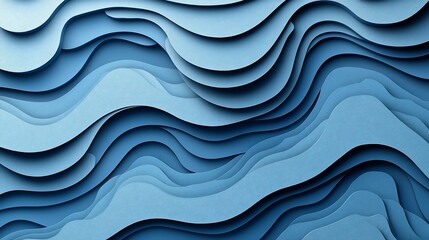 Fototapeta premium Abstract layered wavy paper background, blue tones