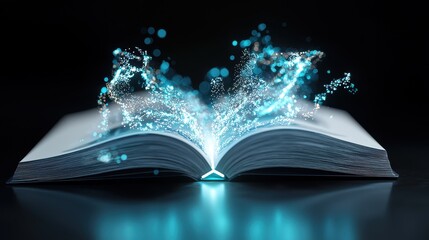 Open Book with Magical Light Burst and Sparkling Particles Effect