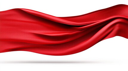 Obraz premium Flowing Red Satin Fabric with Soft Creases on White Background